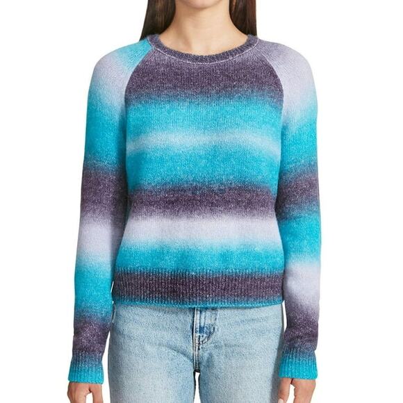 BB Dakota Womens Blue Ombre Sweater Size M Gradient Fuzzy Wool Blend Long Sleeve - Picture 10 of 10